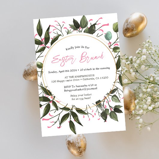 丸い花の水彩画イースターブランシュの卵狩り 招待状