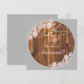 丸い花模様のライトストリングス ウッド ブライドメイド カード (正面/裏面)