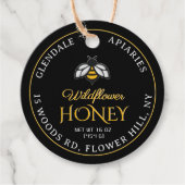 丸い蜂蜜の瓶のネックタグブラック装飾ビー フェイバータグ (正面)