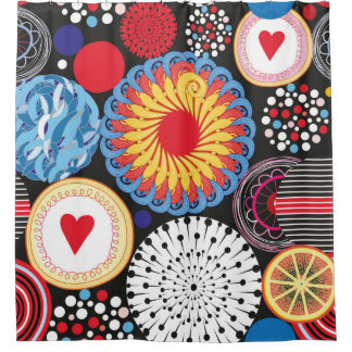 丸い要素の明るいシームレス違うなパターン シャワーカーテン