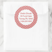 丸い赤いギンガムステッカー ラウンドシール (バッグ)