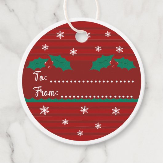 丸い赤いクリスマスのヒイラギの葉 フェイバータグ (正面)