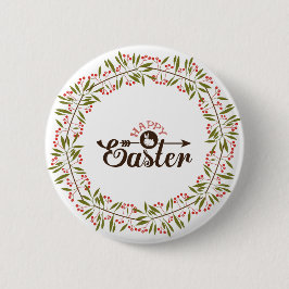 丸い赤と緑のフローラリースとバニー 缶バッジ