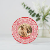 丸い赤+オフ白ケルトの休日のフォトカード シーズンカード (スタンド正面)