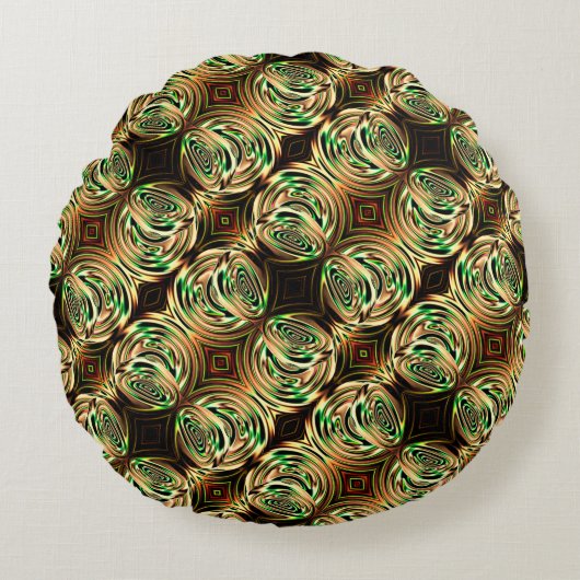 丸い金ゴールドと緑色の金属またはガラスのハンドル ラウンドクッション (正面)