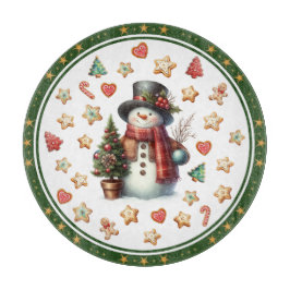 丸い雪だるまとクリスマス クッキーのカッティングボード カッティングボード