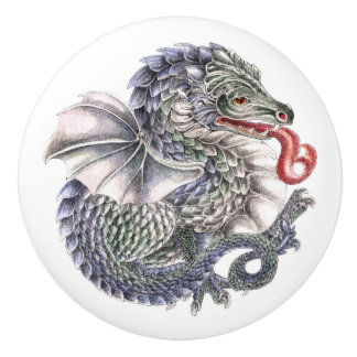 丸い青いドラゴンの陶器ノブ セラミックノブ