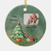 丸い魔法の水の色クリスマスツリー写真 セラミックオーナメント (正面)
