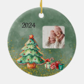 丸い魔法の水の色クリスマスツリー写真 セラミックオーナメント (裏面)