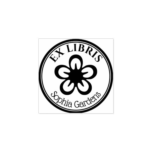 丸いEx Libris – 花のモチーフ ラバースタンプ (インプリント)