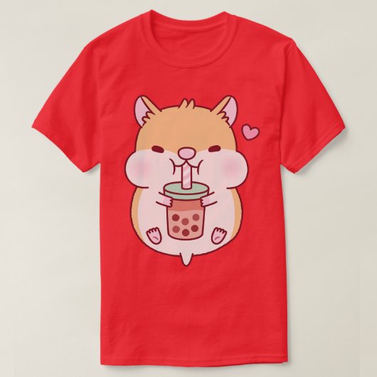 丸くて可愛いハムスターがバブルティーを大好き Tシャツ (デザイン正面)