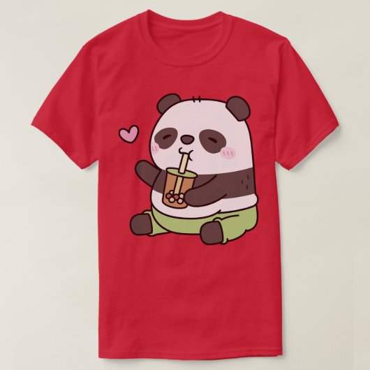 丸くて可愛いパンダのクマがバブルティーを大好き Tシャツ (デザイン正面)