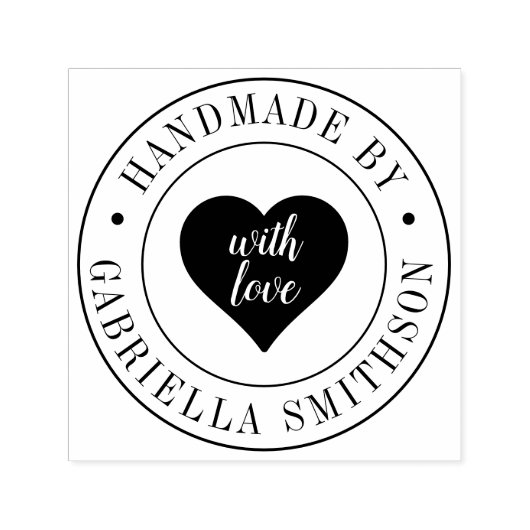 丸で手作りビジネス名かわいいハートロゴ セルフインキングスタンプ (デザイン)