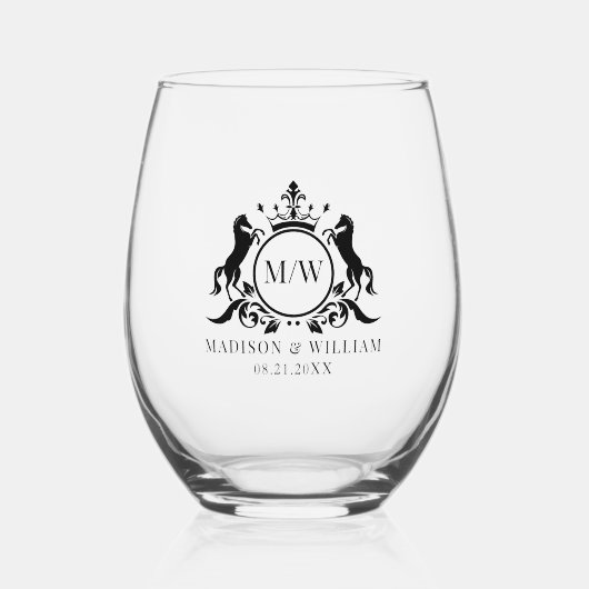 丸と2頭の馬の紋章、バッジの王室の冠 ステムなしワイングラス (正面)