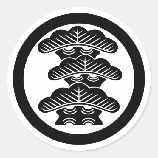 丸に右三階松 家紋 ラウンドシール (正面)