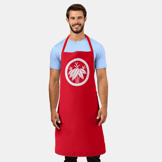 丸に根笹 エプロン (着用した状態)