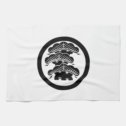 丸に荒枝付左三階松 キッチンタオル (横)