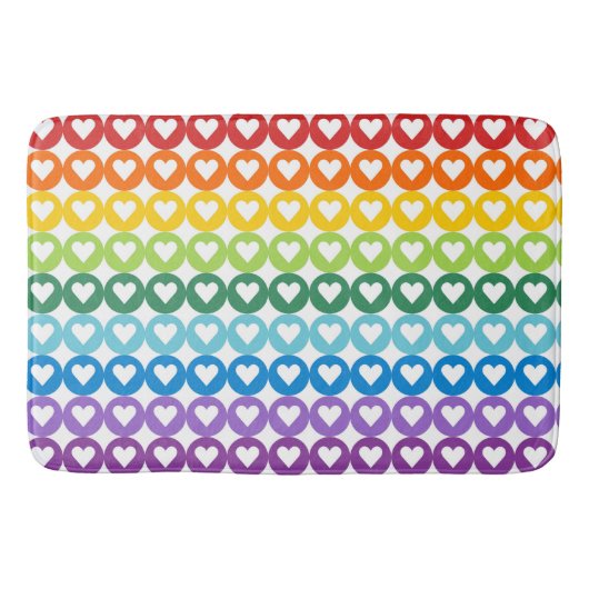丸の中の明るい色の虹のハート バスマット (正面)