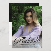 丸みを帯びたスクリプトフロント/バックフォトの卒業 招待状 (正面/裏面)