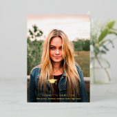 丸みを帯びたスクリプトフロント/バックフォトの卒業 箔招待状 (立ち正面)