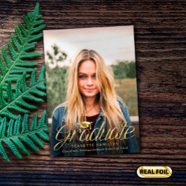 丸みを帯びたスクリプトフロント/バックフォトの卒業 箔招待状