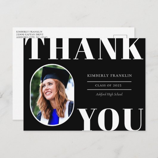 丸みを帯びたフォトフレーム卒業ありがとうはがき ポストカード (正面/裏面)