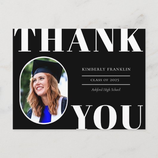 丸みを帯びたフォトフレーム卒業ありがとうはがき ポストカード (正面)