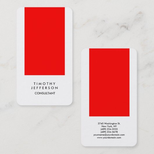 丸みを帯びた赤エレガント白 名刺 (正面/裏面)