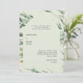丸みを帯モダンびた軽いセージ結婚の葉 招待状 (スタンド正面)