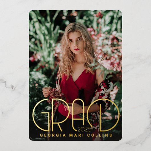 丸め卒業ヘッドライン卒業招待状 箔招待状 (正面)