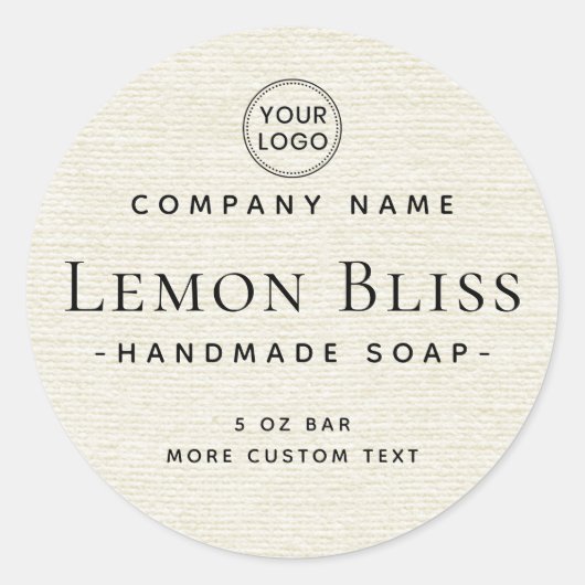 丸クリームのオフホワイトリネンルック製品ラベル ラウンドシール (正面)