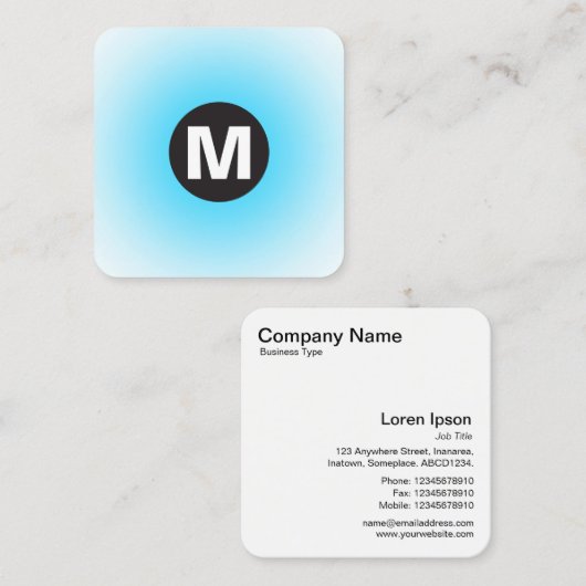 丸スポットモノグラム – グラデーション – スカイブルーとウェイト スクエア名刺 (正面/裏面)