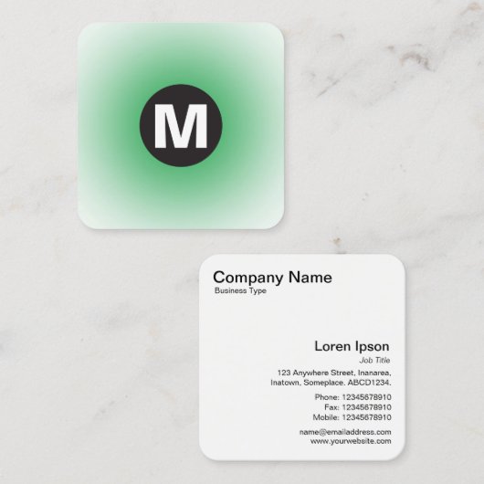 丸スポットモノグラム – グラデーション – 草の緑と重量 スクエア名刺 (正面/裏面)
