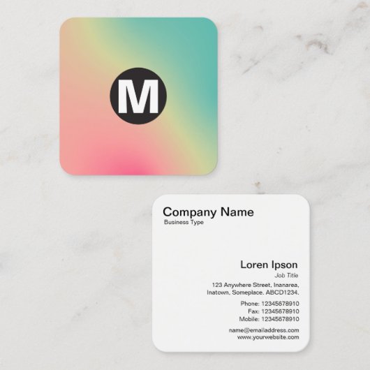 丸スポットモノグラム – ソフトグラデーション正方形ブシン スクエア名刺 (正面/裏面)