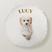 丸パーソナライズされた枕 – 犬と名前の枕 ラウンドクッション (正面)