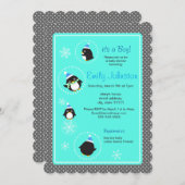 丸ペンギン男の子のシャワー5 x 7招待 招待状 (正面/裏面)