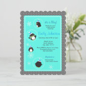 丸ペンギン男の子のシャワー5 x 7招待 招待状 (スタンド正面)