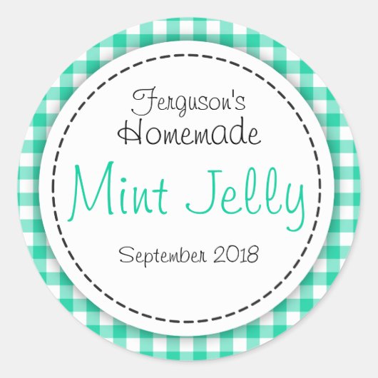 丸ミントゼリー緑のジャム瓶トップ食品ラベル ラウンドシール (正面)