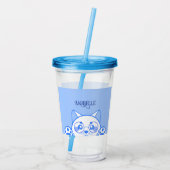 丸メガネをかけたかわいいハッピーネコ アクリルタンブラー (裏面)