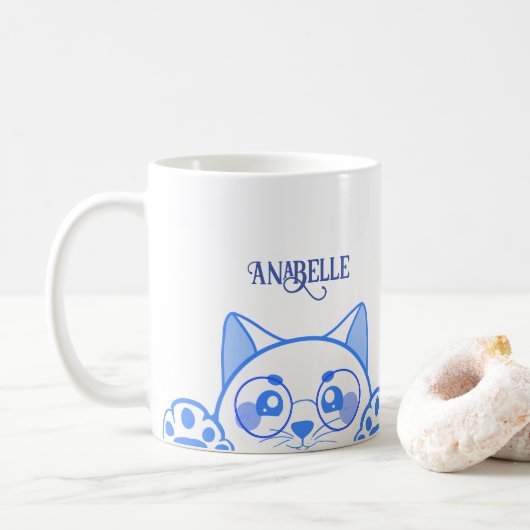 丸メガネをかけたかわいいハッピーネコ コーヒーマグカップ (ドーナツ)