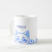 丸メガネをかけたかわいいハッピーネコ コーヒーマグカップ (正面左)