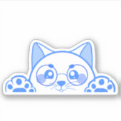 丸メガネをかけたかわいいハッピーネコ シール (正面)