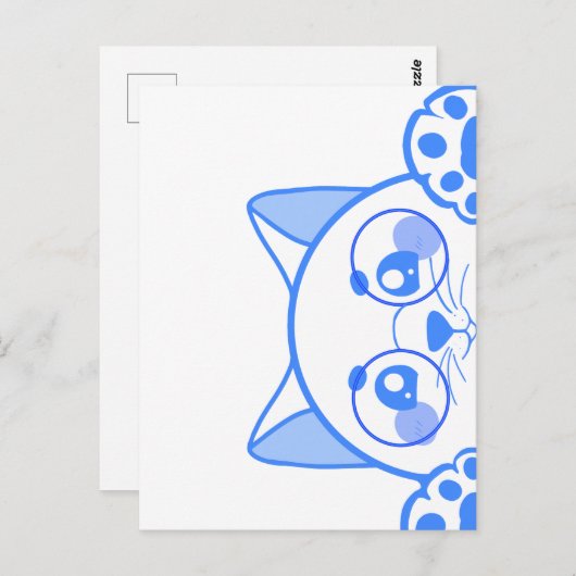 丸メガネをかけたかわいいハッピーネコ ポストカード (正面/裏面)