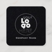 丸モダンいエッジの黒男らしに白いロゴ スクエア名刺 (正面)