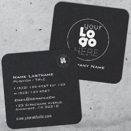 丸モダンいエッジの黒男らしに白いロゴ スクエア名刺