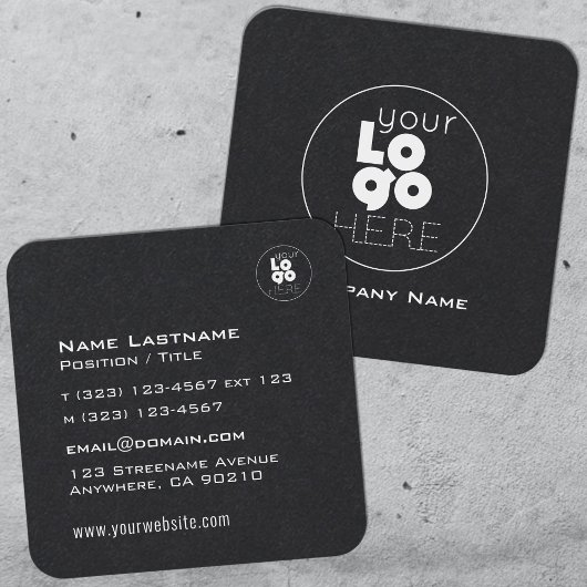 丸モダンいエッジの黒男らしに白いロゴ スクエア名刺