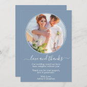 丸モダンい写真フレームダスティブルー結婚ズ サンキューカード (正面/裏面)