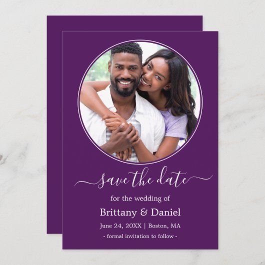 丸モダンエレガント写真フレーム（紫） セーブザデート (正面/裏面)