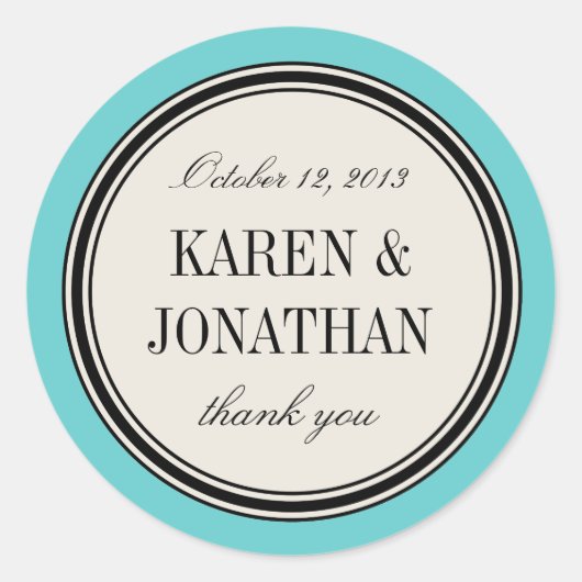 丸ヴィンテージラベル、結婚式の引き出物テンプレート、青 ラウンドシール (正面)