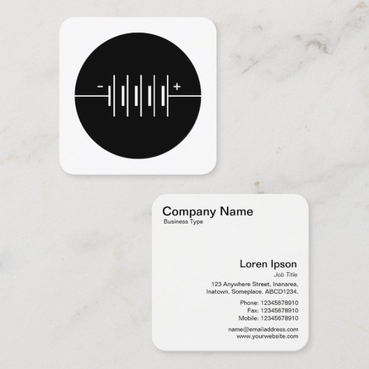 丸付きバッテリシンボル – 白黒 スクエア名刺 (正面/裏面)